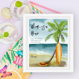 Poster chá de fraldas de praia surf - bar da mãe-osa