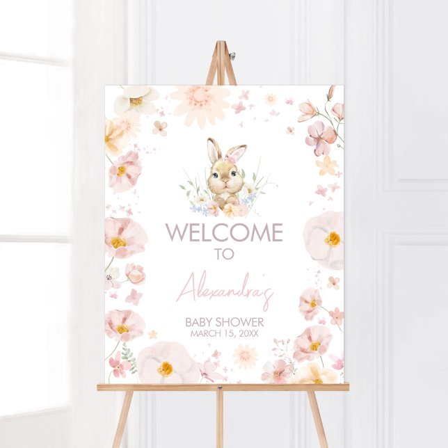 Poster Chá de fraldas de Rabbit Alumanado Bem-vindo (Rabbit Somebunny Baby Shower Welcome Sign)