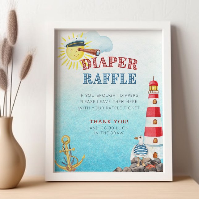 Poster Chá de fraldas de Raffle Fralda (Diaper Raffle Sign - printed or digital - from my Ahoy it's a boy Nautical Baby Shower collection)