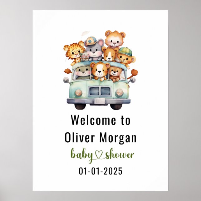 Poster Chá de fraldas de Rapazes da Selva Tropical Safari (Frente)