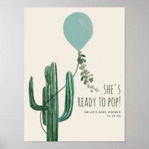 Poster Chá de fraldas De Rapto De Cactus Com Balão Azul P
