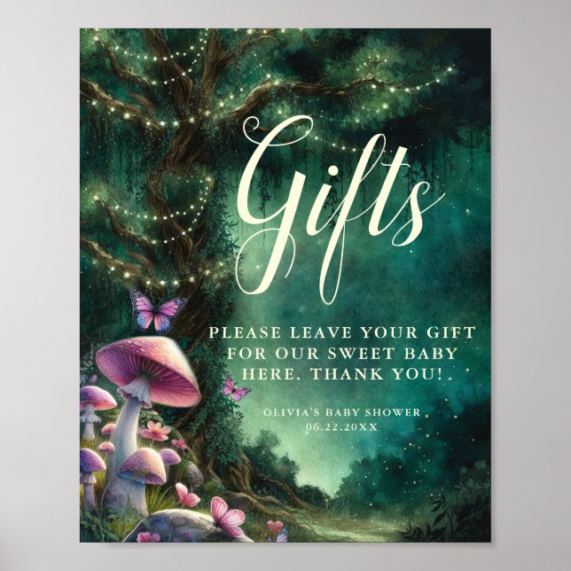 Poster Chá de fraldas de Sinais de Presentes de Cogumelos (Frente)