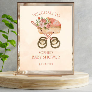 Poster Chá de fraldas de Sinal de Boas-Carruagems Floral