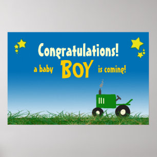 Póster Chá de fraldas de Trator Verde: Menino