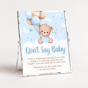 Poster Chá de fraldas de Urso Azul Não Diga Sinal de Bebê