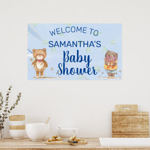 Poster Chá de fraldas de Urso de Teddy Bear Azul Doce