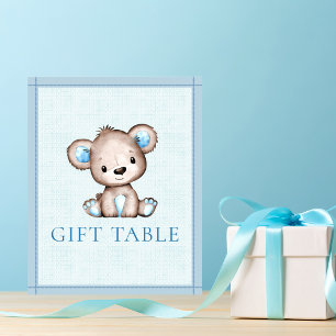 Poster Chá de fraldas de Urso Marrom Bonito de Mesa para