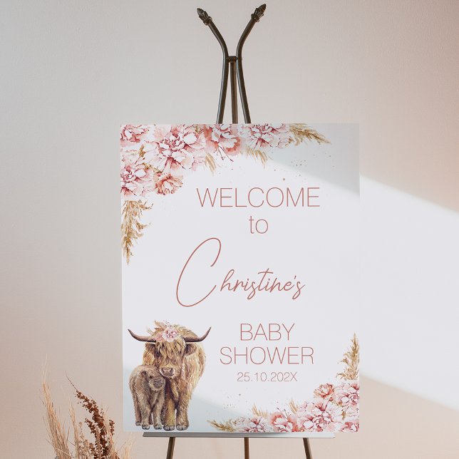 Poster Chá de fraldas De Vaca De Vaca Floral Blush Boho H (Criador carregado)