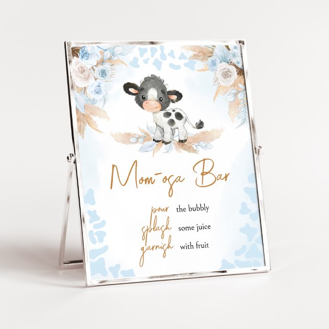Poster Chá de fraldas de Vaca Santa Mãe Bar Osa (Boy Highland Cow Baby Shower Mom Osa Bar Sign)