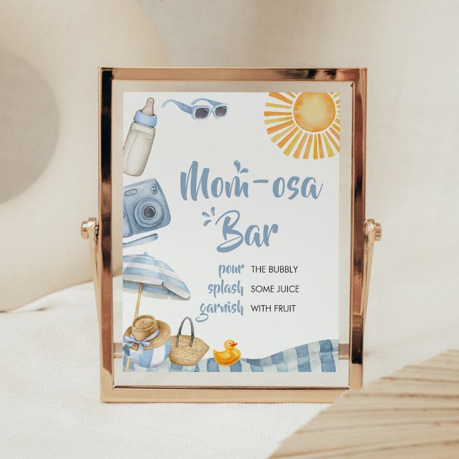 Poster Chá de fraldas de Verão Blue Beach Bar (Boy Splish Splash Baby Shower Mom Osa Bar Sign)