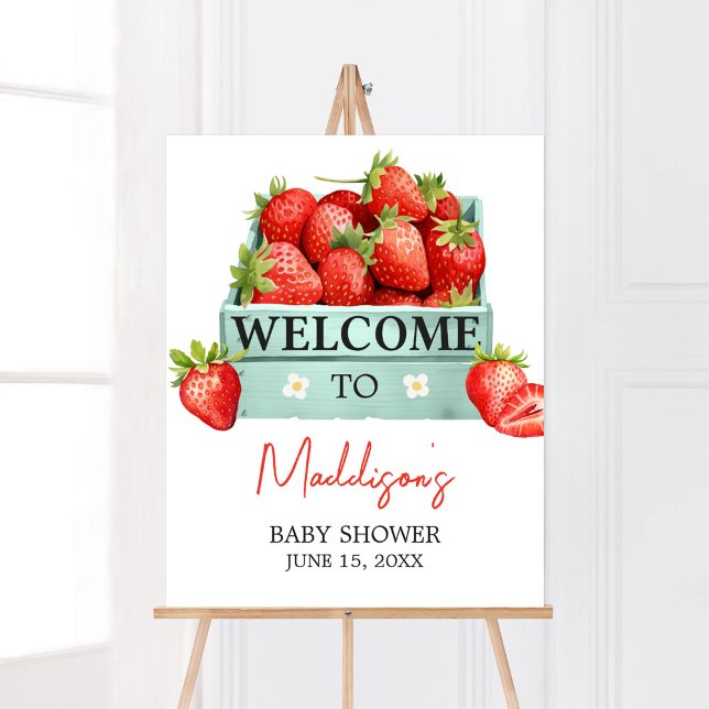 Poster Chá de fraldas de Verão de Morango Bem-vindo (Berry Sweet Baby Shower Welcome Sign)