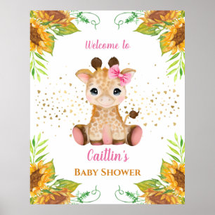 Poster Chá de fraldas de Watercolor Baby Giraffe