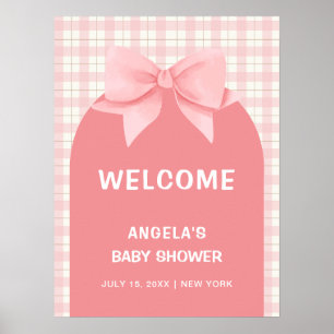 Poster Chá de fraldas de Xadrez Gingham Rosa - Arco