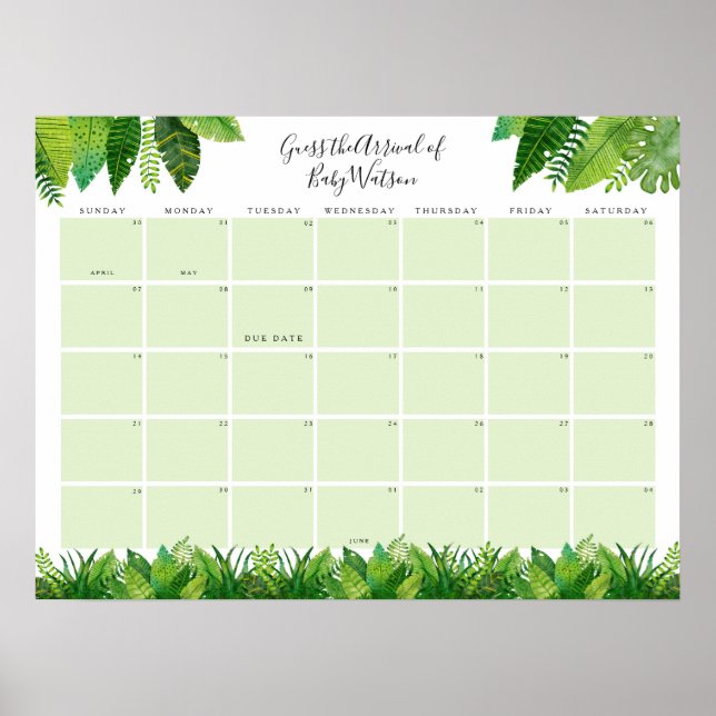 Poster Chá de fraldas Dinossauro Adivinha Data de Vencime (Frente)