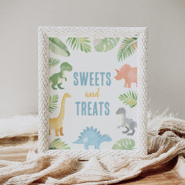 Poster Chá de fraldas Dinossauro Doce e Sinal de Ameaça