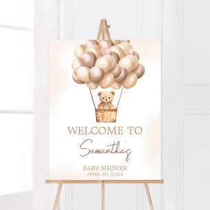 Poster Chá de fraldas do Balão de Ar Quente do Brown Bear
