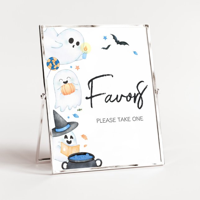 Poster Chá de fraldas do Boo Halloween Azul (Blue Little Boo Baby Shower Favors Sign)