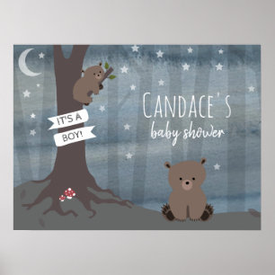 Poster Chá de fraldas do Urso de Madeira Noturno