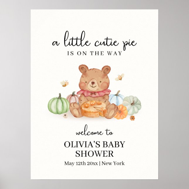 Poster Chá de fraldas do Urso de Teddy Cutie Pumpkin (Frente)
