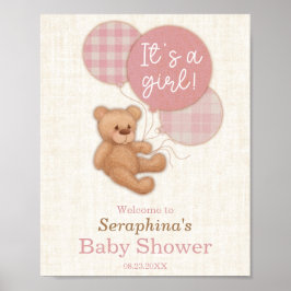 Poster Chá de fraldas do Urso de Teddy Rosa