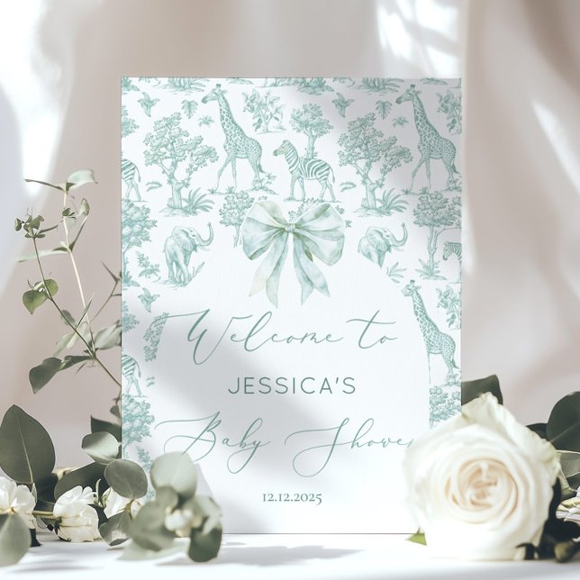 Poster Chá de fraldas dos animais Toile Green Safari (Criador carregado)