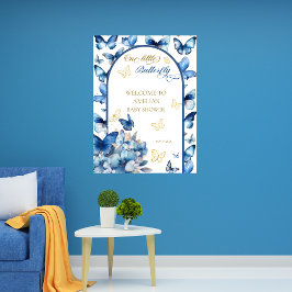 Poster Chá de fraldas Dourado e Azul de Borboleta