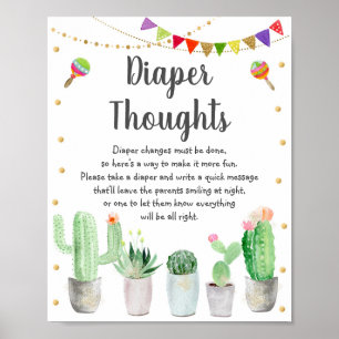 Poster Chá de fraldas Dourado Fiesta Cactus Fralda Pensam