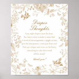 Poster Chá de fraldas Dourado Toile De Jouy Fralda Pensam