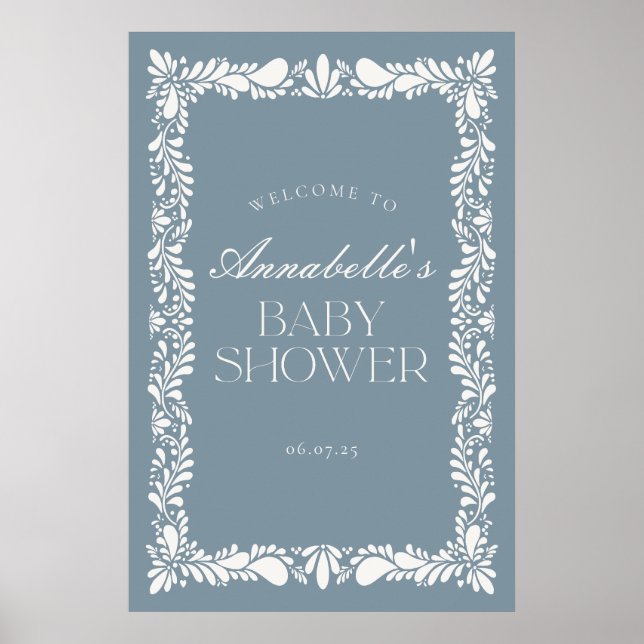 Poster Chá de fraldas Dusty Blue Talavera Fiesta Bem-vind (Frente)