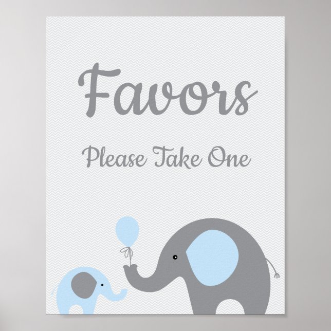 Poster Chá de fraldas Elefante Azul Favorece Um Sinal (Frente)