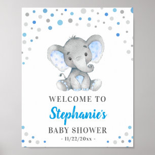 Poster Chá de fraldas Elefante Cinza Azul Bem-vindo