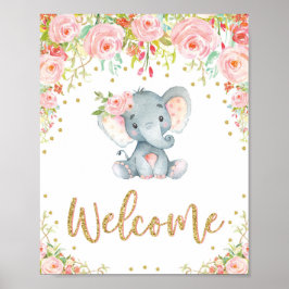 Poster Chá de fraldas Elefante Cor-de-Rosa Boho Decência 