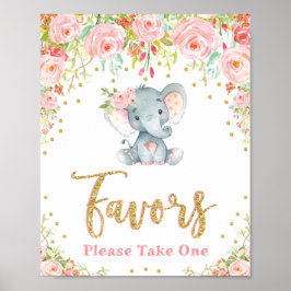 Poster Chá de fraldas Elefante Favorece Rosas Rosa Sinais