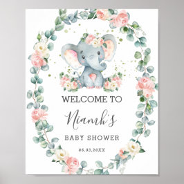 Poster Chá de fraldas Elefante Floral Greenery Boas-vinda
