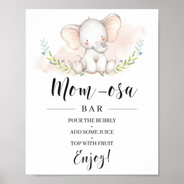 Poster Chá de fraldas Elefante Mãe-Osa Sinal de Bar (Frente)