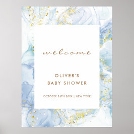 Poster Chá de fraldas Elegante Blue Dourado Agate Boy Wel