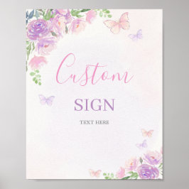 Poster Chá de fraldas entonado com borboleta personalizad