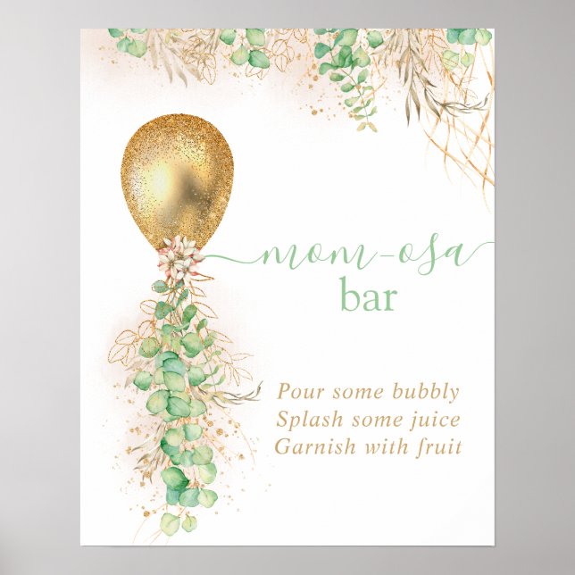 Poster Chá de fraldas Eucalyptus Balloon Momosa Bar (Frente)