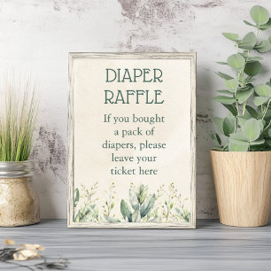 Poster Chá de fraldas Eucalyptus Fralda Raffle Verde