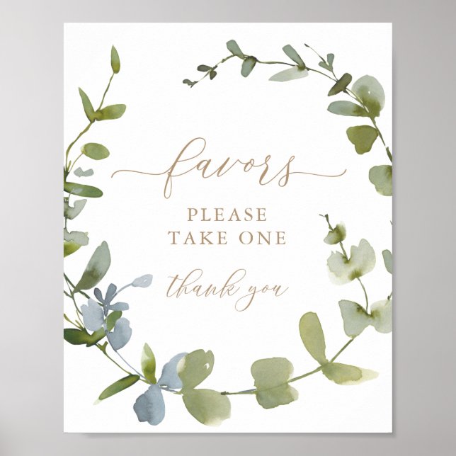Poster Chá de fraldas Favorece Sinal Eucalyptus Greenery (Frente)