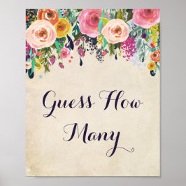 Poster Chá de fraldas Flor Adivinha Quantos Sinais De Jog