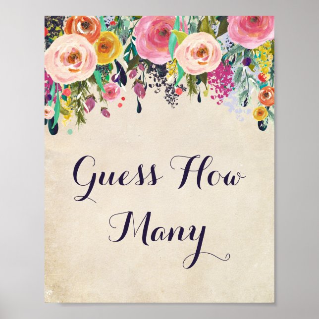 Poster Chá de fraldas Flor Adivinha Quantos Sinais De Jog (Frente)