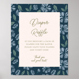 Poster Chá de fraldas Floral Azul marinho 8x10 Fralda Raf