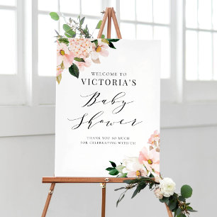 Poster Chá de fraldas Floral Blush Magnolias Rosa Bem-vin