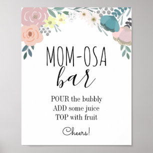 Poster Chá de fraldas Floral Cor-de-Rosa e Azul Bar Mãe