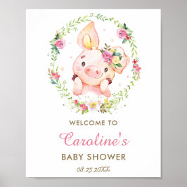 Poster Chá de fraldas Floral Cor-de-rosa-rosa-branca bem-