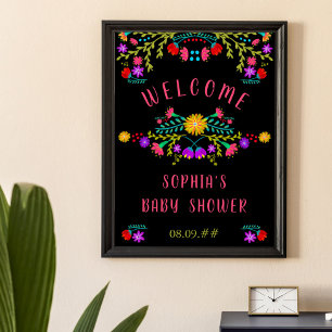 Poster Chá de fraldas Floral de Fiesta Mexicano Bem-vind