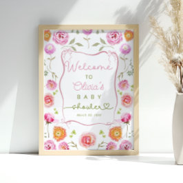 Poster Chá de fraldas Floral de Flor Curta de Flor Bem-vi