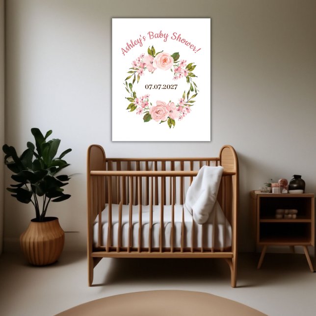 Poster Chá de fraldas Floral de Rosa para Aquarela (Blush Rose Watercolor Floral Baby Shower Poster)