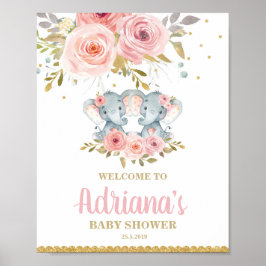 Poster Chá de fraldas Floral Elefant Twin Girls
